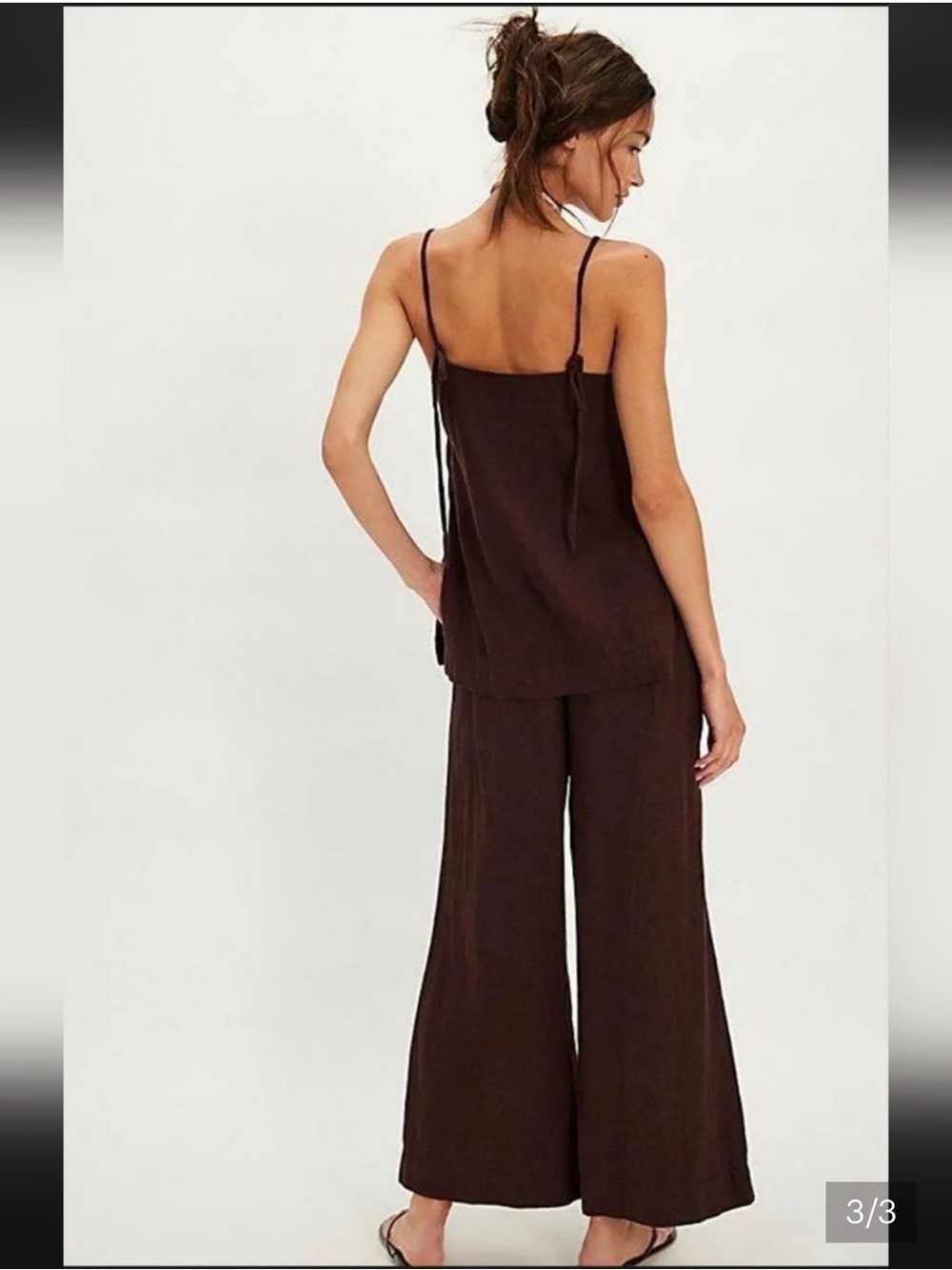Free People Chocolate Brown Embroidered Cami & Wide-Leg Set - Picture 2 of 3